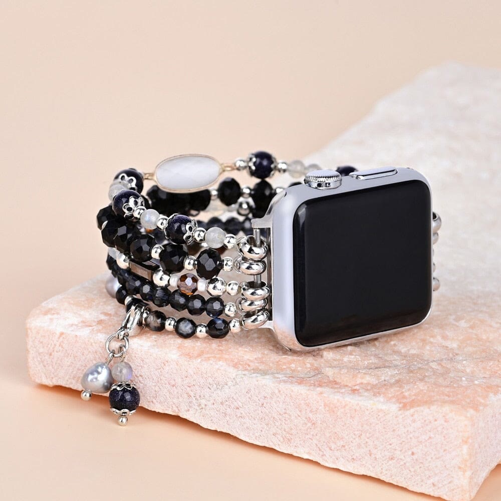 Olivenorma Obsidian White Agate Apple Watch Strap Wrap Bracelet - Medium - 42-45mm - image 0