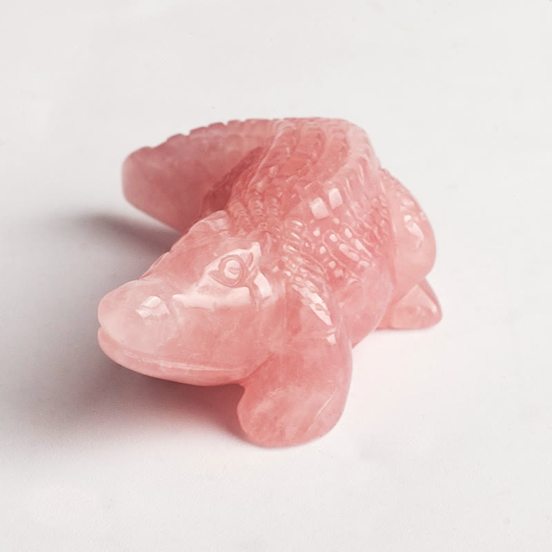 Olivenorma 2'' Crystal Carved Crocodile Figurine Gemstone Decoration - Rose Quartz - image 1