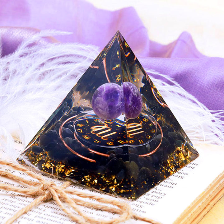 Olivenorma Amethyst Sphere With Obsidian Zodiac Virgo Orgone Pyramid - image 2