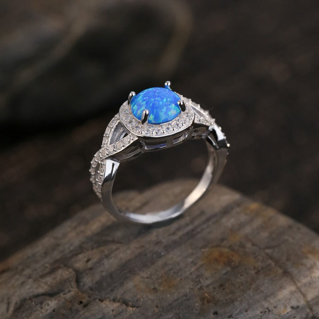 Olivenorma Blue Opal White Zircon 925 Sterling Silver Ring - image 4
