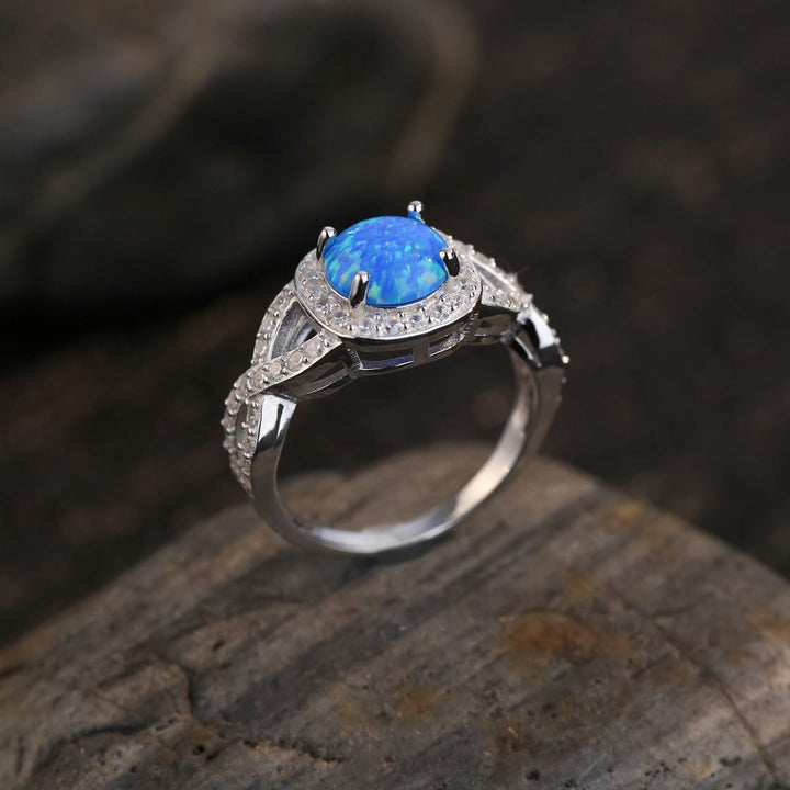 Olivenorma Blue Opal White Zircon 925 Sterling Silver Ring - image 4