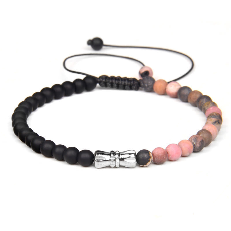 Olivenorma 4mm Black Onyx & Natural Stone Braided Bracelet - Rhodonite - image 5