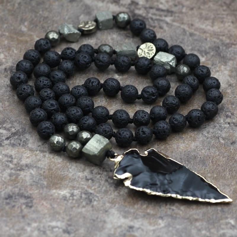Olivenorma Obsidian Lava Stone Arrow Pendant Mala Necklace - image 4