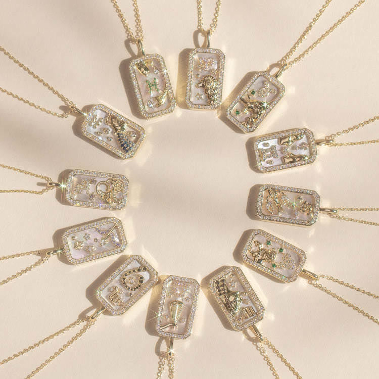 Olivenorma White Zircon 12 Zodiac Engraved Nameplate Necklace - image 14