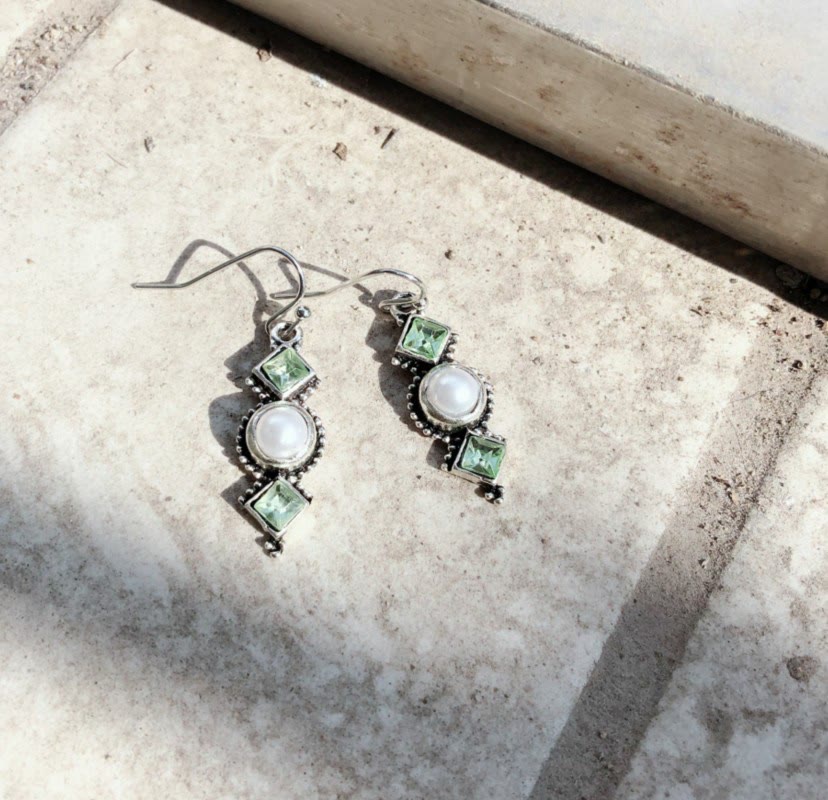 Olivenorma Vintage Thai Pearl Emerald Earrings - image 3