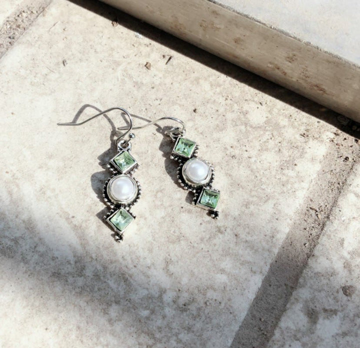 Olivenorma Vintage Thai Pearl Emerald Earrings - image 3