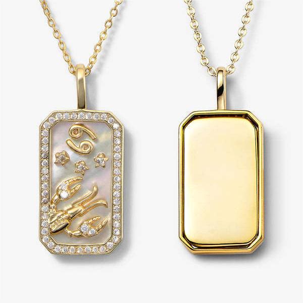 Olivenorma White Zircon 12 Zodiac Engraved Nameplate Necklace - Cancer - image 5