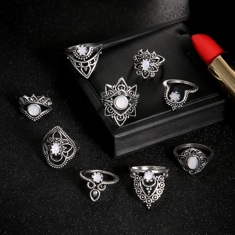 Olivenorma Vintage Moonstone 9 - Piece Ring Set - image 2
