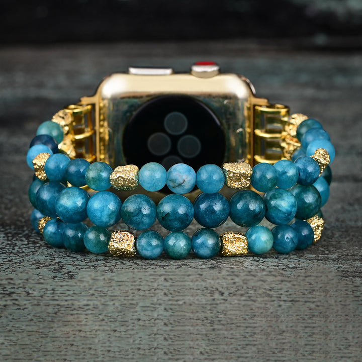 Olivenorma Blue Apatite Beaded Elastic Cord Apple Watch Strap - Medium: Approx 15cm-suitable for wrists of 6.7-8 inches - Watch Dial Size 42-45mm - image 0
