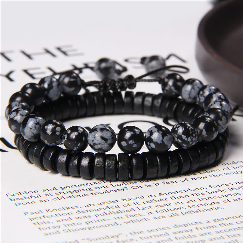 Olivenorma African Turquoise Snowflake Obsidian Double Beaded Bracelet - Snowflake Obsidian - image 4