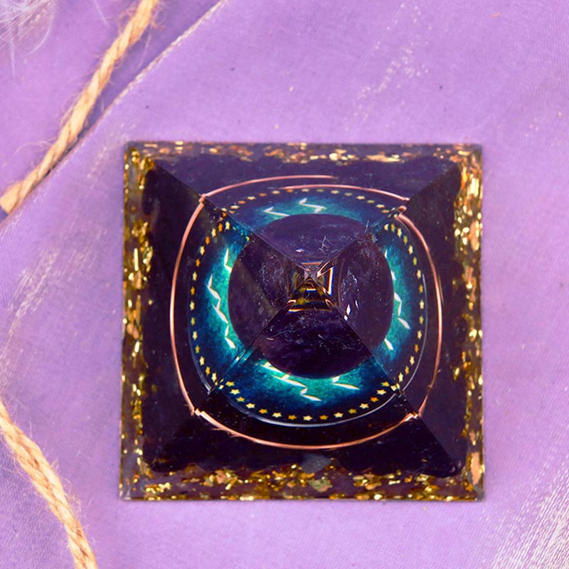 Olivenorma Amethyst Sphere With Obsidian Zodiac Aquarius Orgone Pyramid - image 3