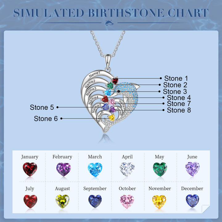 Olivenorma Heart Dolphin Necklace Engraved Stone Pendant Necklace - Silver - 8 Birthstone - image 7