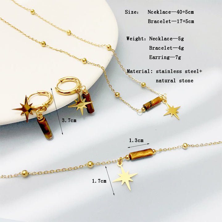 Olivenorma Natural Tiger Eye Star Pendant Earrings Necklace Bracelet  - image 7