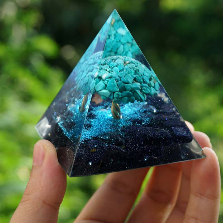 Olivenorma Blue Sandstone With Turquoise Healing Orgone Pyramid - image 3