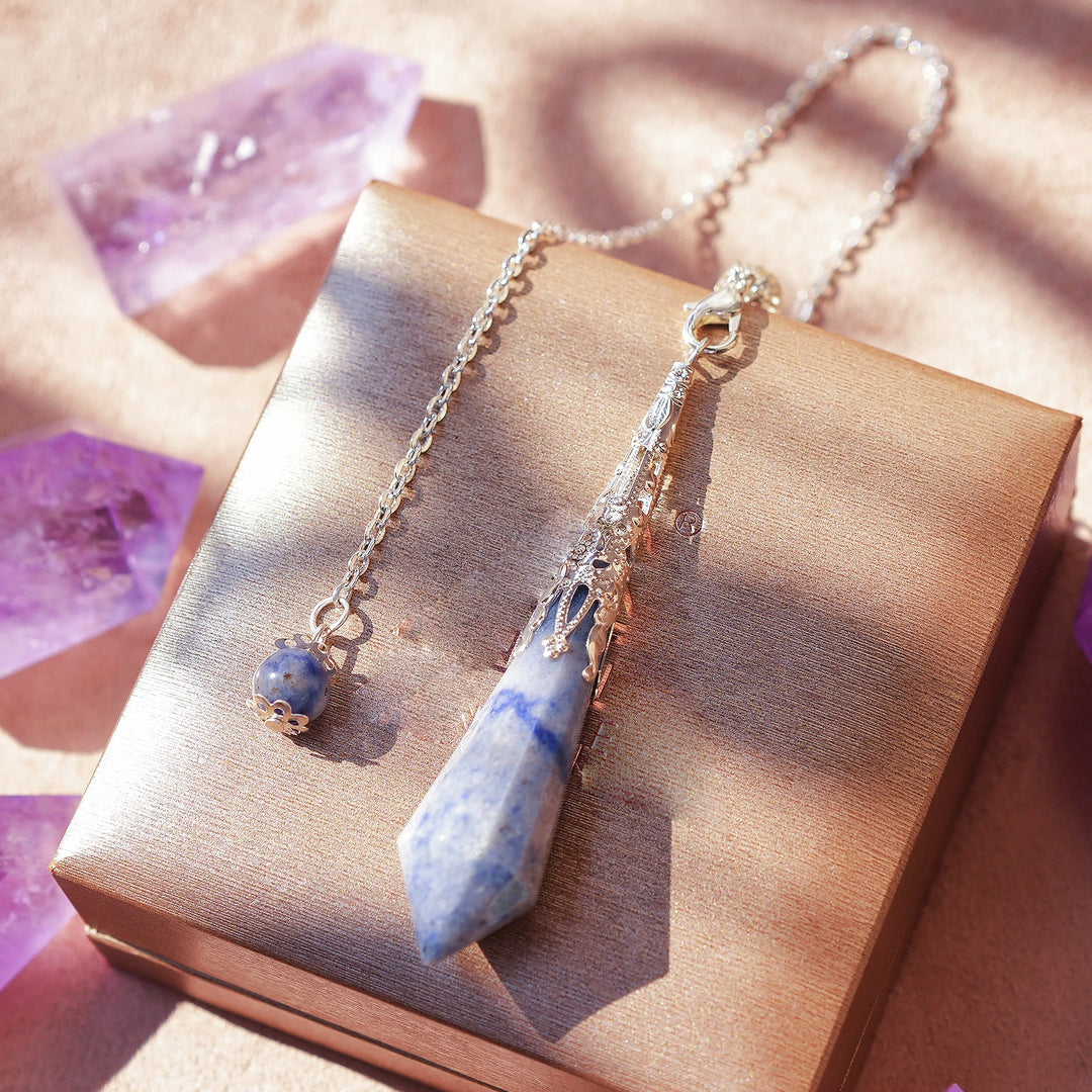 Olivenorma Natural Rough Stone Crystal Column Pendulum Necklace - Blue Aventurine Pendulum - image 18