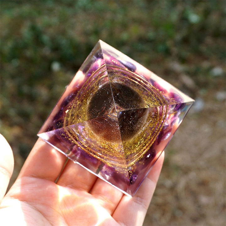 Olivenorma Smoky Quartz Ball with Amethyst Orgone Pyramid - image 4