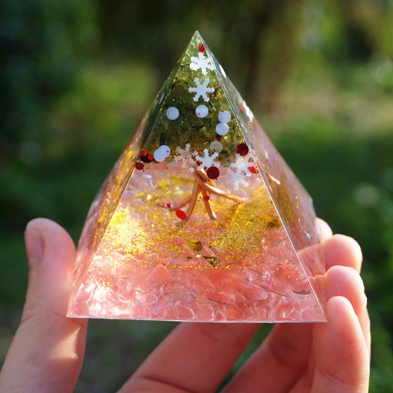 Olivenorma Christmas Pink Crystal Peridot Tree Of Life Orgone Pyramid - 6*6cm - YES PLEASE $8 - image 0