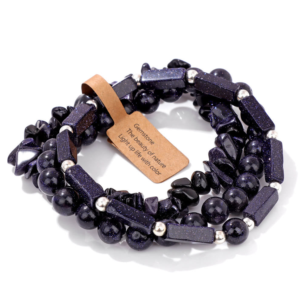 Olivenorma Natural Stone Irregular Three Layer Bracelet Set - Blue Sandstone - image 14