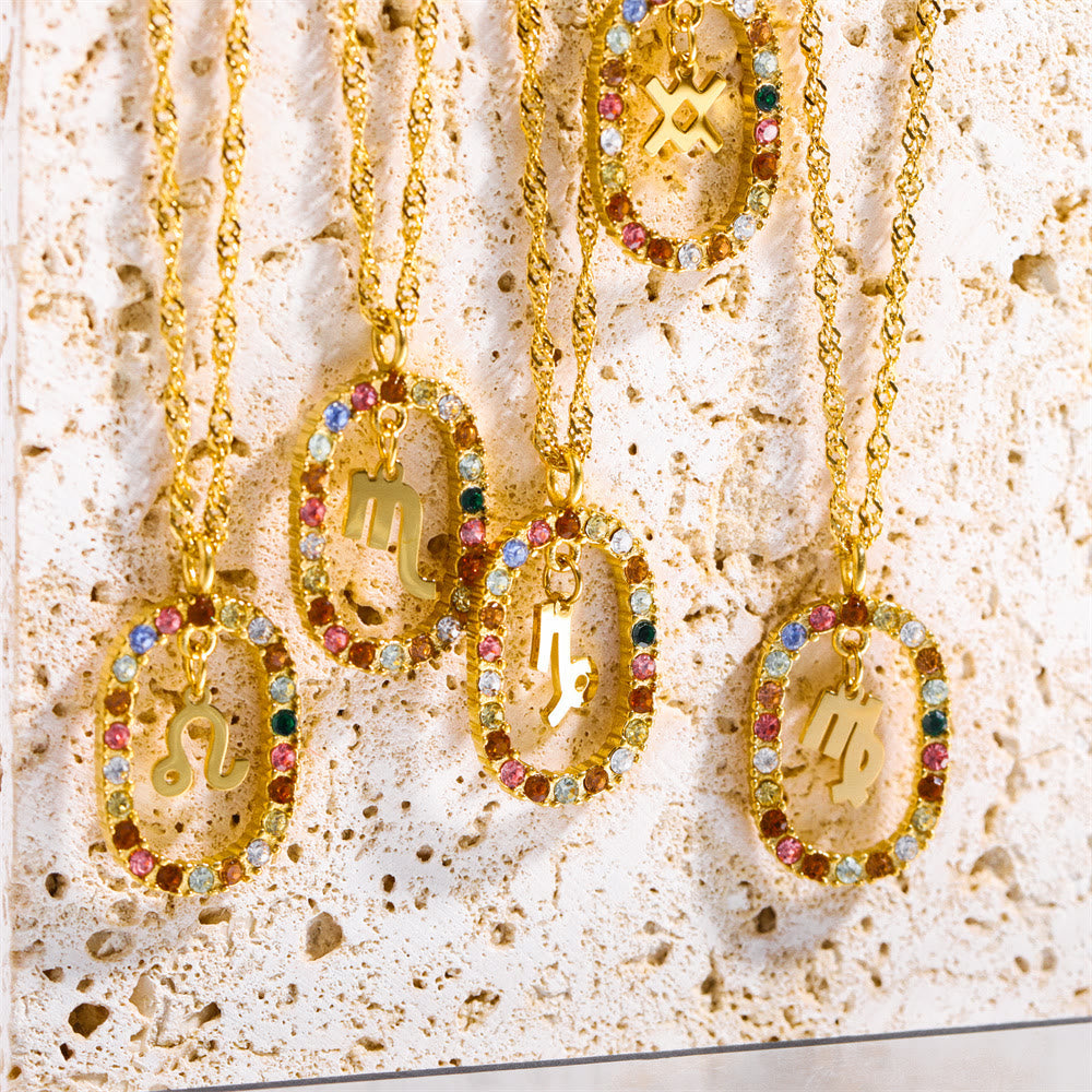 Olivenorma Zircon Openwork Oval Constellation Zodiac Necklace - image 20