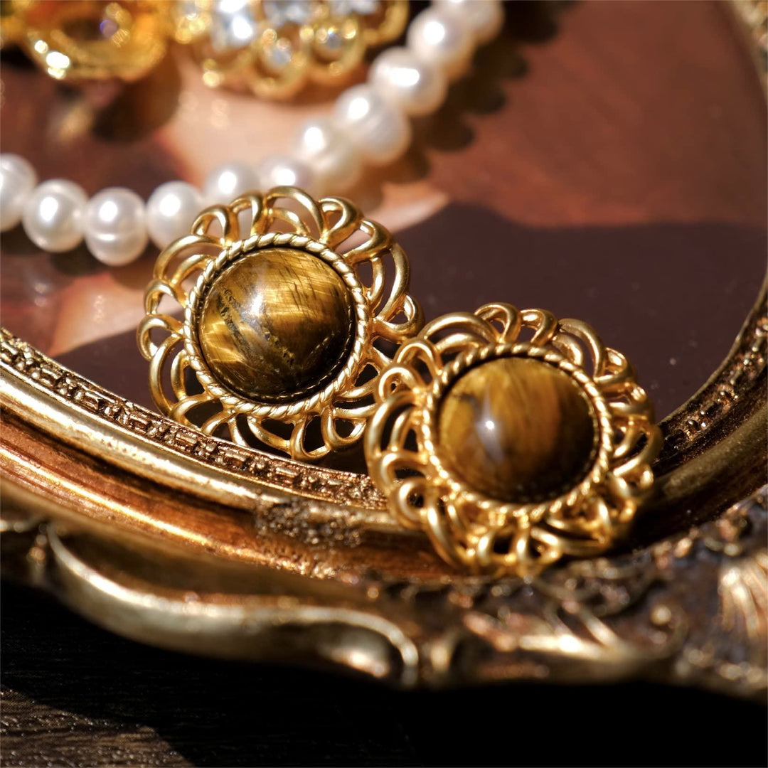 Olivenorma Tiger Eye Sunflower Gold Earrings - image 6