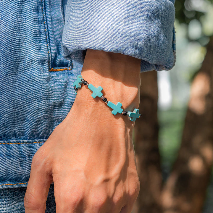 Olivenorma Natural Turquoise Cross Strand Mens Bracelet - Turquoise - image 0