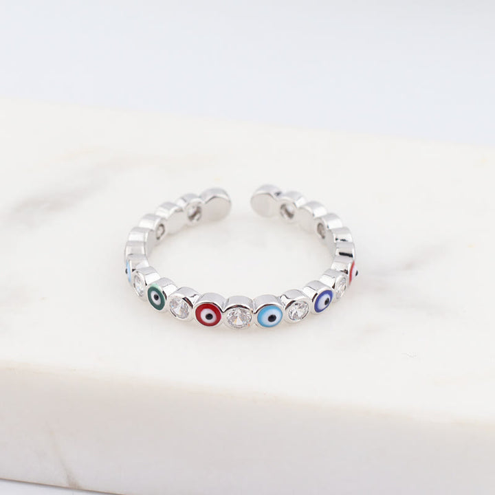Olivenorma Colorful Evil Eye White Zircon Adjustable Ring - image 12