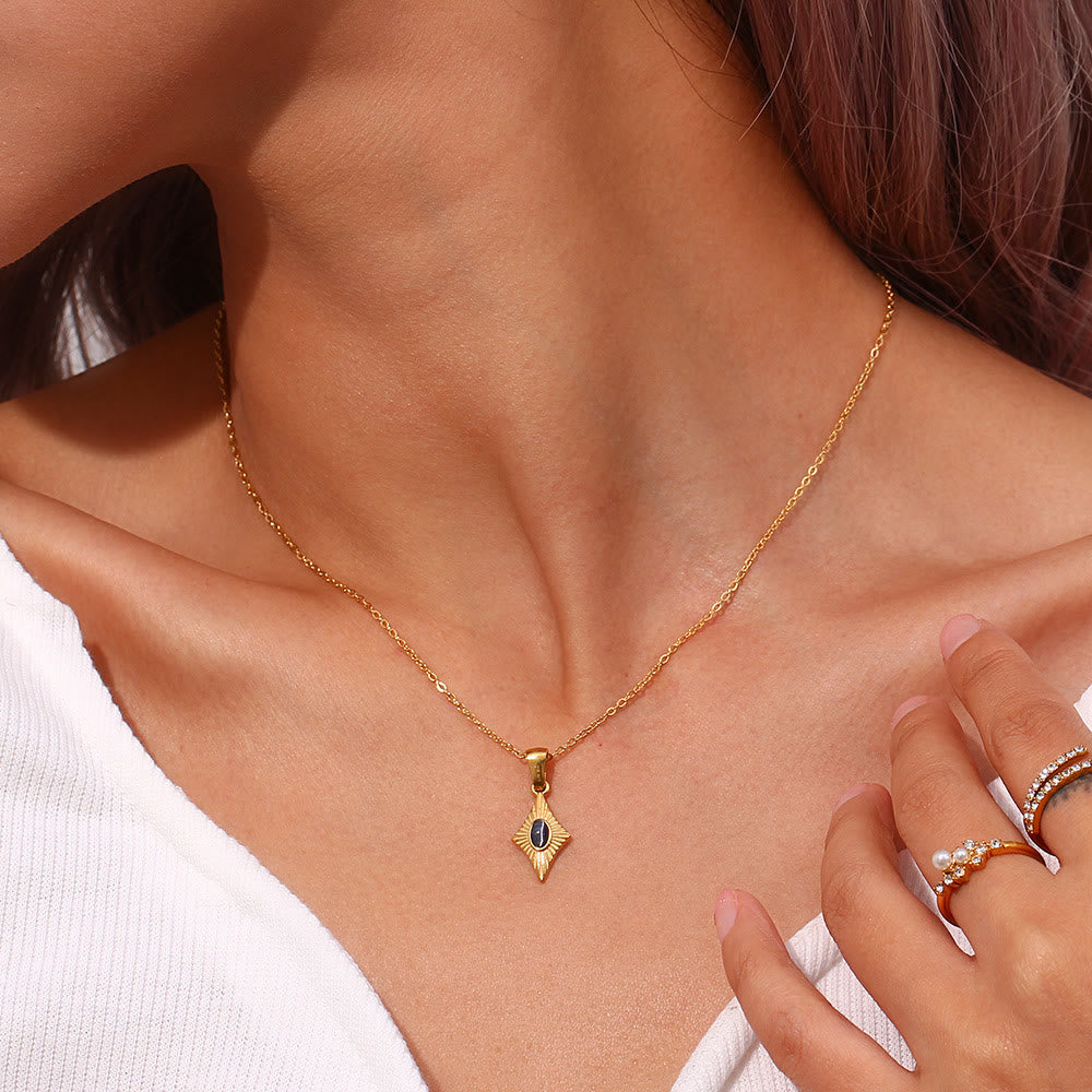 Olivenorma Cat's Eye Pendant Sweater Stainless Steel Necklace - image 11