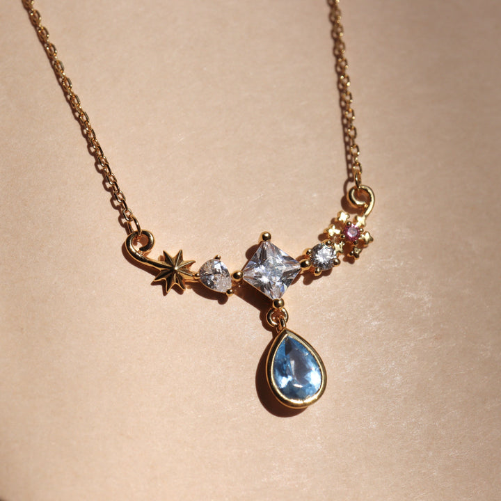Olivenorma Blue Zircon Pendant With Star Element Design Vintage Inspired Necklace - image 3