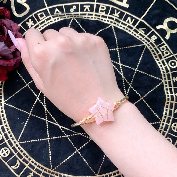 Olivenorma Gold Wire Wrapped Star Shape Gemstone Bracelet - Rose Quartz - image 5