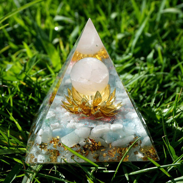Olivenorma Aquamarine Rose Quartz Lotus Symbol Orgone Pyramid - image 2