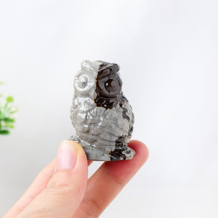 Olivenorma Natural Picture Jasper Owl Carving Craft Ornament - image 1