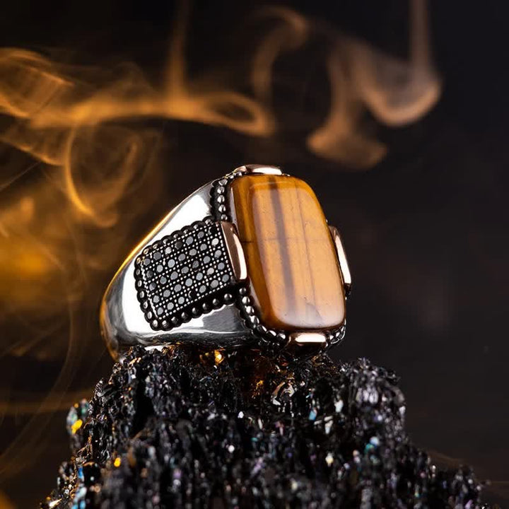 Olivenorma Square Tiger Eye Men's Broad Brim Ring - 13 - image 0