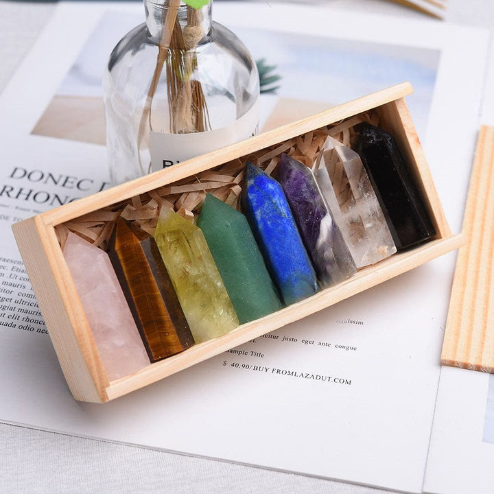 Olivenorma Eight Piece Natural Spire Chakra Crystal Wands Set - image 2