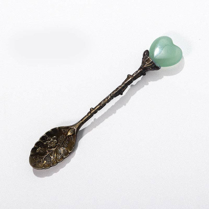Olivenorma With Crystal Witches Herb Spoon Decoration - Heart#Green Aventurine - image 5