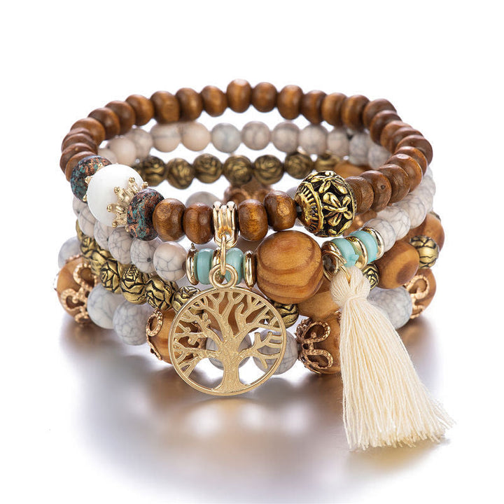 Olivenorma Bohemia Tree Of Life Beaded Bracelet Set (4 Pcs) - White Turquoise&Picture Jasper - image 5