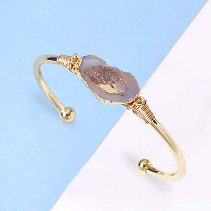 Olivenorma Natural Stone Irregular Agate Cluster Winding Handmade Bracelet - Cherry Blossom Agate - image 3