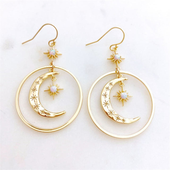 Olivenorma Moonstone Moon Sun Pendant Earrings - Moonstone - image 0