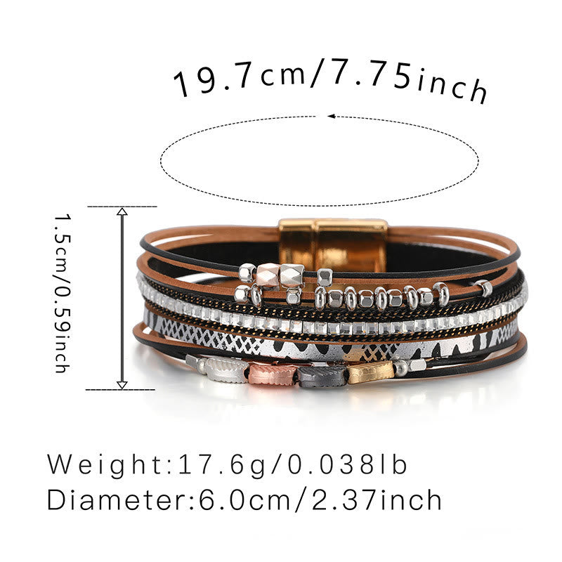 Olivenorma Hematite White Zircon Leaf Tiered Leather Bracelet - image 21