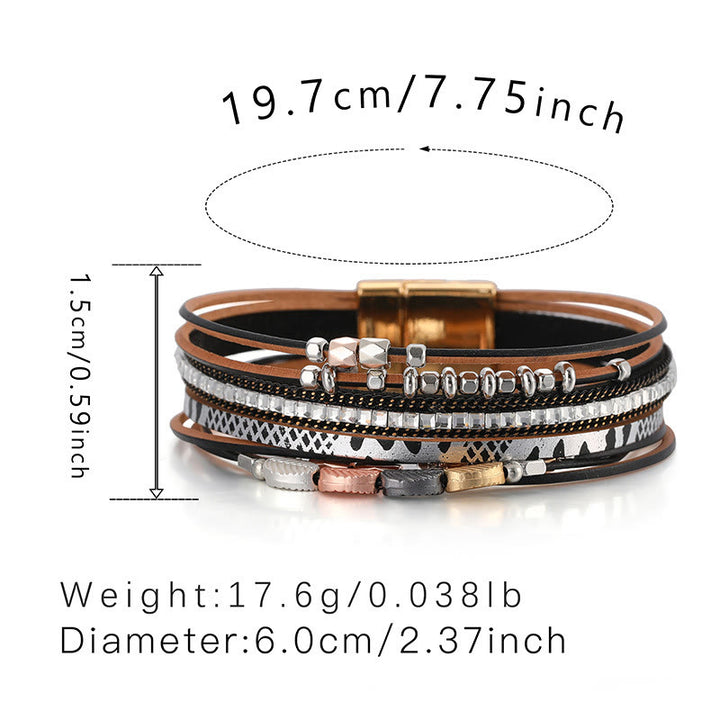 Olivenorma Hematite White Zircon Leaf Tiered Leather Bracelet - image 21