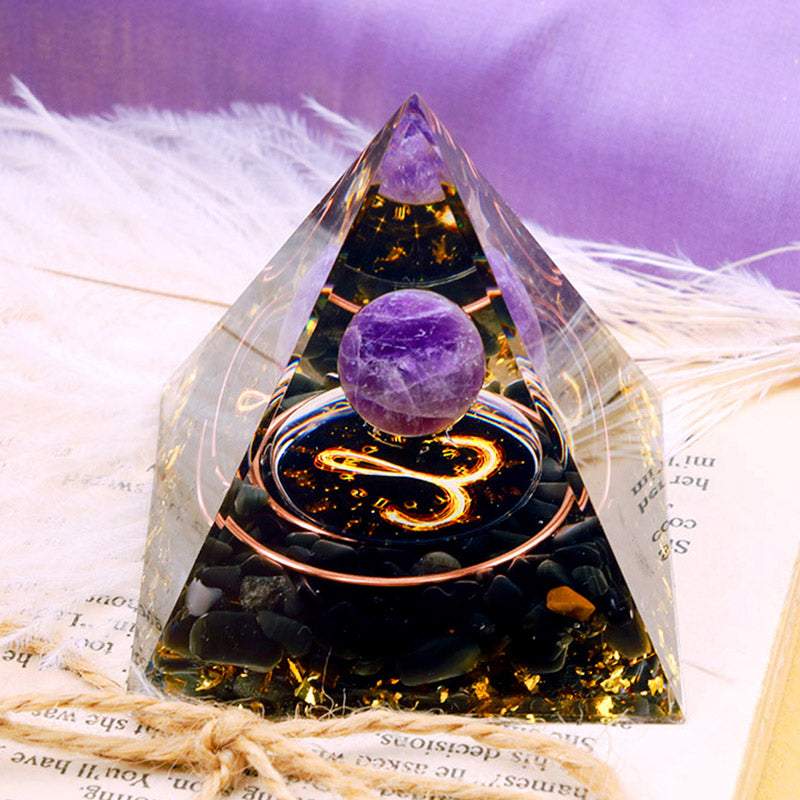Olivenorma Amethyst Sphere With Obsidian Zodiac Aries Orgone Pyramid - image 1
