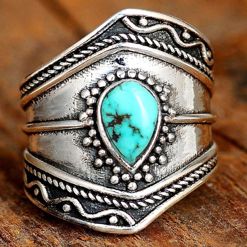 Olivenorma Boho Style Water Drop Turquoise Reki Ring - image 5