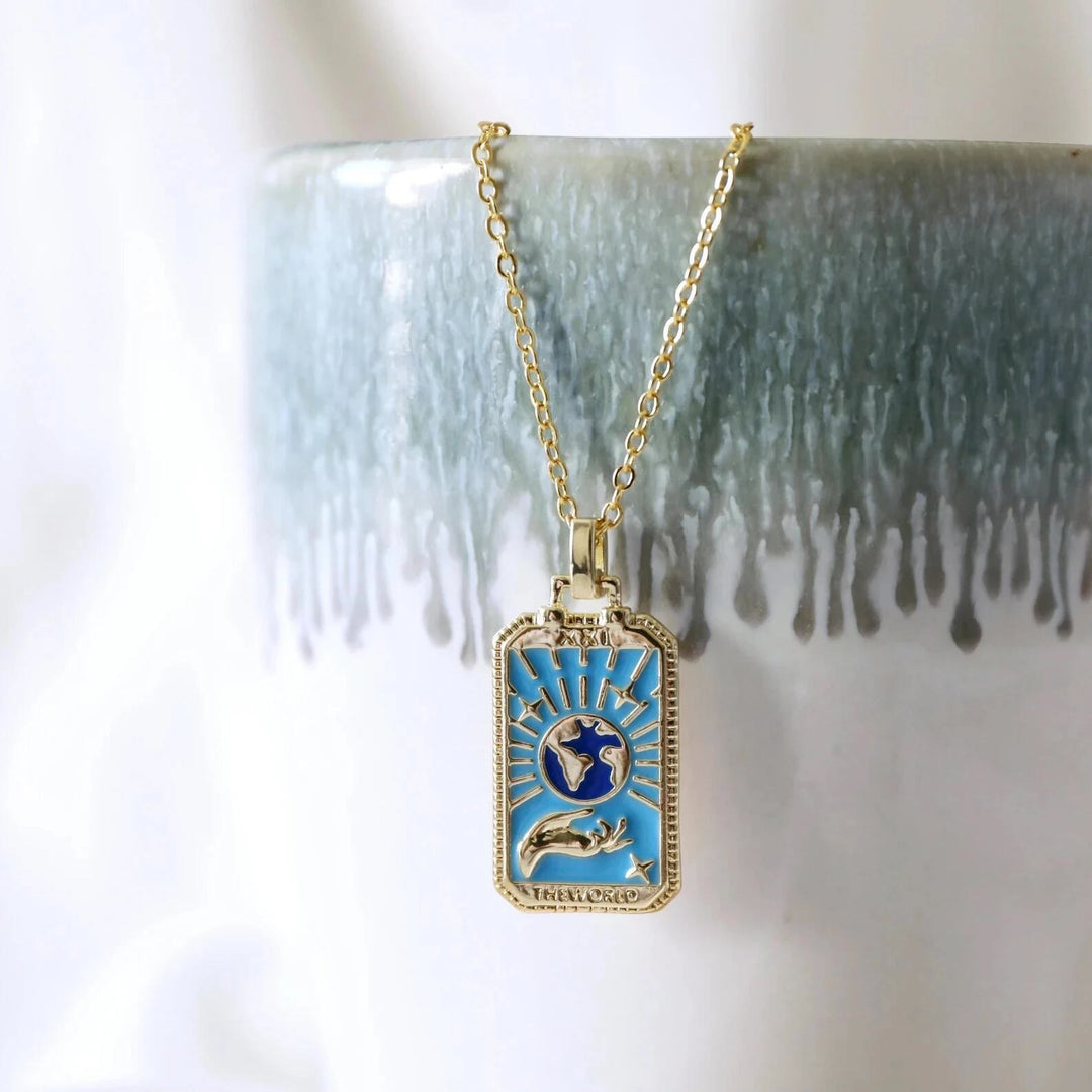 Olivenorma Retro Tarot Card Element Oil Drop Necklace - Blue - image 1