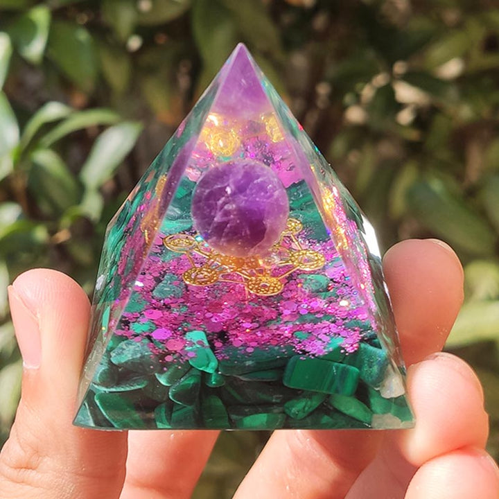Olivenorma Amethyst Malachite Metatron's Cube Symbol Orgone Pyramid - 10*10cm - YES PLEASE $8 - image 0