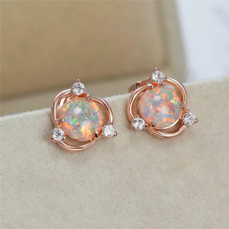 Olivenorma Opal Small Round White Zircon Stud Earrings - White Opal&White Zircon - image 8