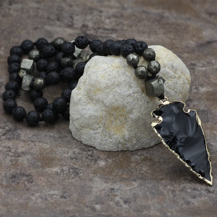 Olivenorma Obsidian Lava Stone Arrow Pendant Mala Necklace - image 6