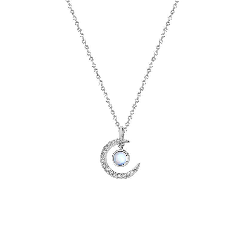 Olivenorma Natural Moonstone Moon Decoration Sterling Silver Necklace - Moonstone&Clear Crystal - image 0