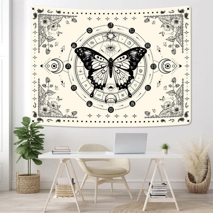 Olivenorma Black Butterfly Moon Flower Beige Tapestry - image 2