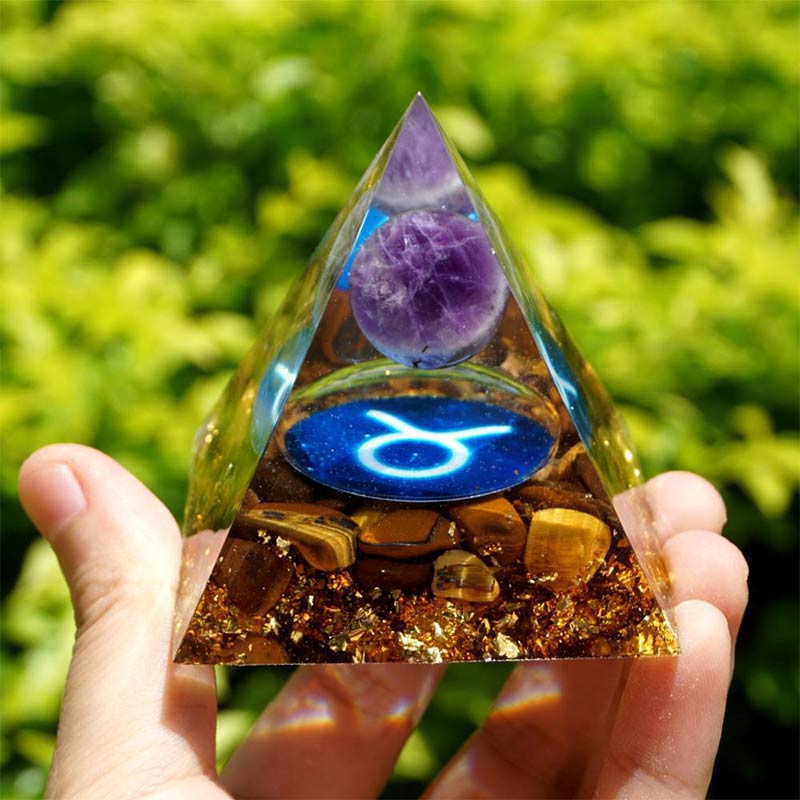 Olivenorma Amethyst with Tiger Eye Taurus Zodiac Orgone Pyramid - 10*10cm - YES PLEASE $8 - image 0