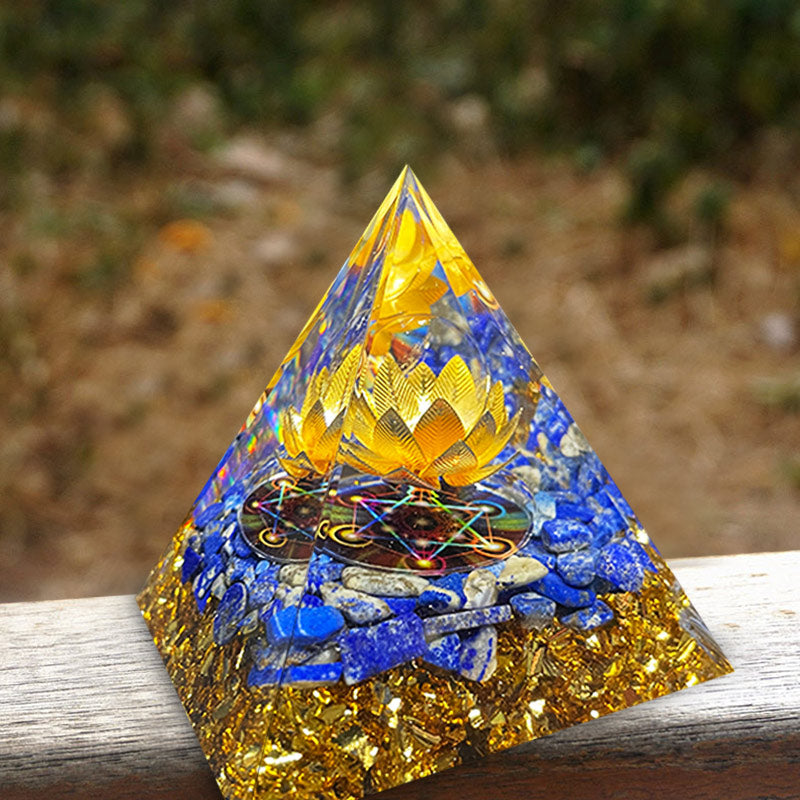 Olivenorma Lapis Lazuli Lotus Symbol Reki Orgone Pyramid - image 1