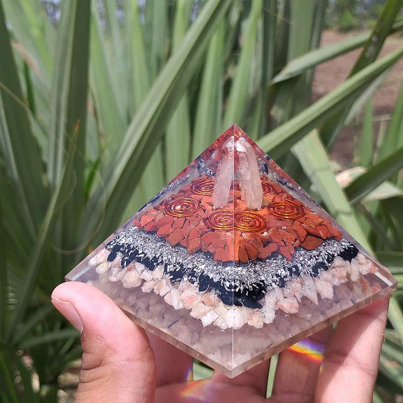 Olivenorma Clear Crysatl Pillar With Sun Stone Orgone Pyramid - image 1
